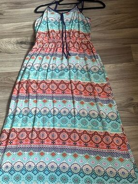 Timing Coral & Aqua Printed Strapless Maxi Dress